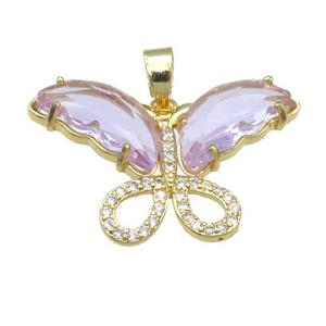 lavender Crystal Glass Butterfly Pendant, gold plated, approx 20-30mm