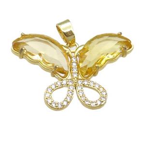 golden Crystal Glass Butterfly Pendant, gold plated, approx 20-30mm