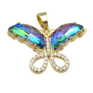 multicolor Crystal Glass Butterfly Pendant, gold plated, approx 20-30mm