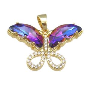 bluepurple Crystal Glass Butterfly Pendant, gold plated, approx 20-30mm