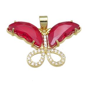 red Crystal Glass Butterfly Pendant, gold plated, approx 20-30mm