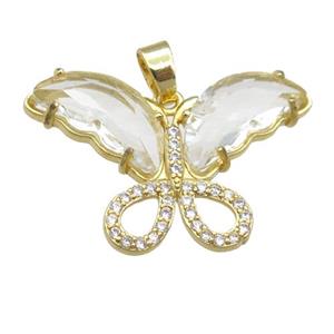 clear Crystal Glass Butterfly Pendant, gold plated, approx 20-30mm