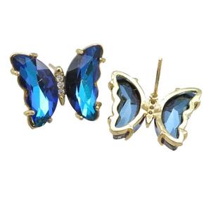 dp.blue Crystal Glass Butterfly Stud Earrings, gold plated, approx 12-15mm