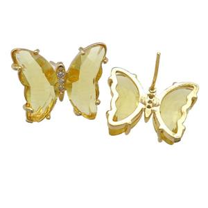 golden Crystal Glass Butterfly Stud Earrings, gold plated, approx 12-15mm