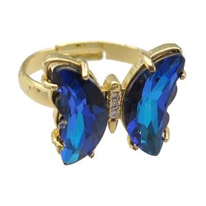 dp.blue Crystal Glass Butterfly Rings, gold plated, approx 15-18mm, 17mm dia