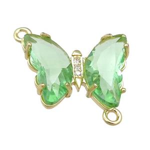 lt.green Crystal Glass Butterfly Connector, gold plated, approx 12-15mm