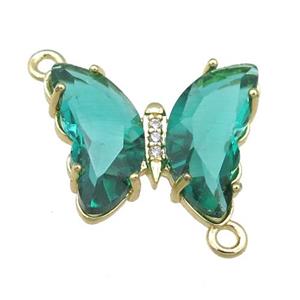 peacockgreen Crystal Glass Butterfly Connector, gold plated, approx 12-15mm