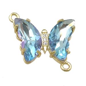 lt.blue Crystal Glass Butterfly Connector, gold plated, approx 12-15mm