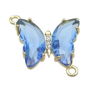 blue Crystal Glass Butterfly Connector, gold plated, approx 12-15mm