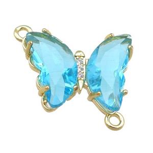 aqua Crystal Glass Butterfly Connector, gold plated, approx 12-15mm
