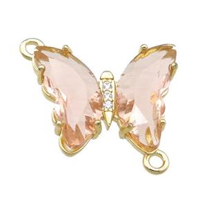 peach Crystal Glass Butterfly Connector, gold plated, approx 12-15mm