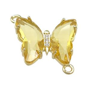 golden Crystal Glass Butterfly Connector, gold plated, approx 12-15mm