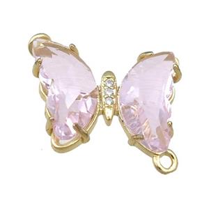 lt.pink Crystal Glass Butterfly Connector, gold plated, approx 12-15mm
