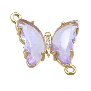 lavender Crystal Glass Butterfly Connector, gold plated, approx 12-15mm