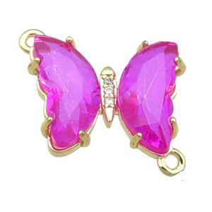 hotpink Crystal Glass Butterfly Connector, gold plated, approx 12-15mm