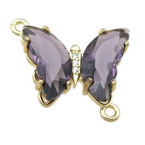 purple Crystal Glass Butterfly Connector, gold plated, approx 12-15mm