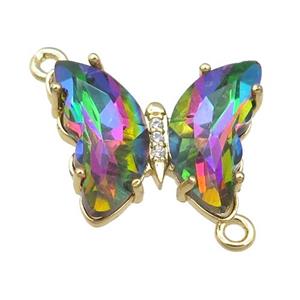 rainbow Crystal Glass Butterfly Connector, gold plated, approx 12-15mm