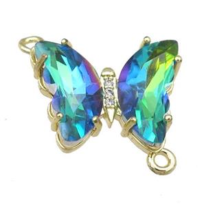 bluegreen Crystal Glass Butterfly Connector, gold plated, approx 12-15mm