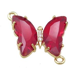 red Crystal Glass Butterfly Connector, gold plated, approx 12-15mm