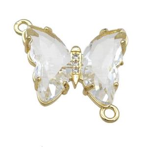 clear Crystal Glass Butterfly Connector, gold plated, approx 12-15mm