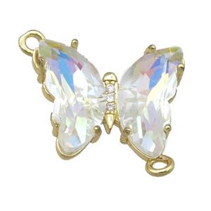 clear AB-color Crystal Glass Butterfly Connector, gold plated, approx 12-15mm