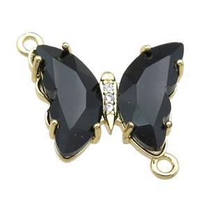 black Crystal Glass Butterfly Connector, gold plated, approx 12-15mm