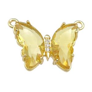 golden Crystal Glass Butterfly Pendant with 2loops, gold plated, approx 15-18mm