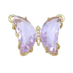 lavender Crystal Glass Butterfly Pendant with 2loops, gold plated, approx 15-18mm