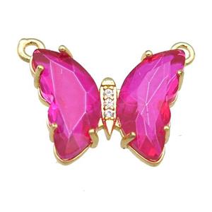 hotpink Crystal Glass Butterfly Pendant with 2loops, gold plated, approx 15-18mm