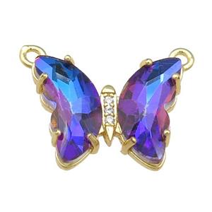 multicolor Crystal Glass Butterfly Pendant with 2loops, gold plated, approx 15-18mm