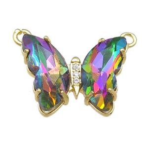 rainbow Crystal Glass Butterfly Pendant with 2loops, gold plated, approx 15-18mm
