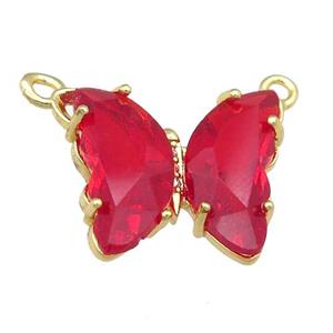 red Crystal Glass Butterfly Pendant with 2loops, gold plated, approx 15-18mm