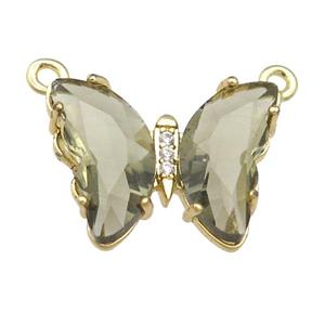 smoky Crystal Glass Butterfly Pendant with 2loops, gold plated, approx 15-18mm