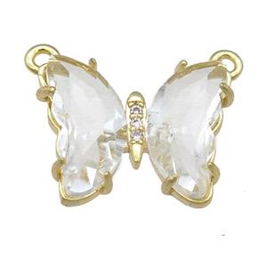 clear Crystal Glass Butterfly Pendant with 2loops, gold plated, approx 15-18mm