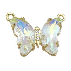 clear AB-color Crystal Glass Butterfly Pendant with 2loops, gold plated, approx 15-18mm