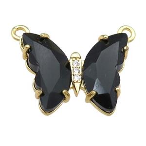 black Crystal Glass Butterfly Pendant with 2loops, gold plated, approx 15-18mm