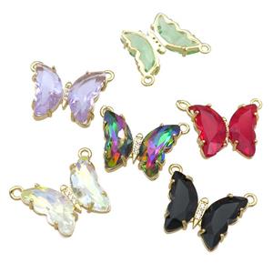 mixed Crystal Glass Butterfly Pendant pave zircon with 2loops, gold plated, approx 15-18mm