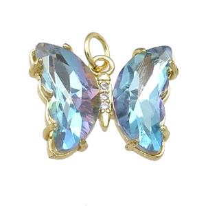 lt.blue Crystal Glass Butterfly Pendant, gold plated, approx 15-18mm