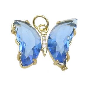 blue Crystal Glass Butterfly Pendant, gold plated, approx 15-18mm