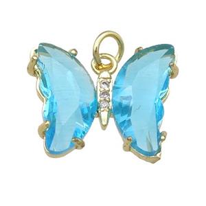 aqua Crystal Glass Butterfly Pendant, gold plated, approx 15-18mm