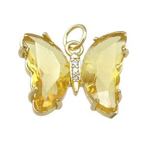 golden Crystal Glass Butterfly Pendant, gold plated, approx 15-18mm
