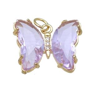 lavender Crystal Glass Butterfly Pendant, gold plated, approx 15-18mm