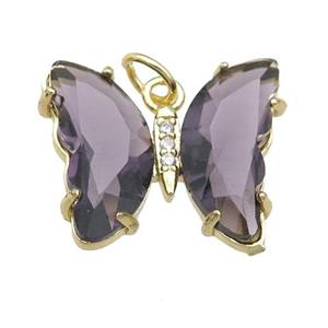 purple Crystal Glass Butterfly Pendant, gold plated, approx 15-18mm