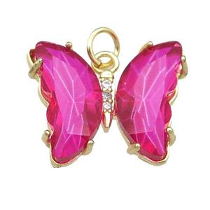 hotpink Crystal Glass Butterfly Pendant, gold plated, approx 15-18mm