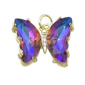 multicolor Crystal Glass Butterfly Pendant, gold plated, approx 15-18mm