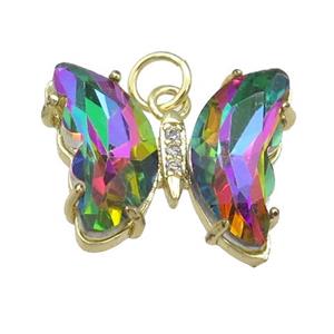 rainbow Crystal Glass Butterfly Pendant, gold plated, approx 15-18mm