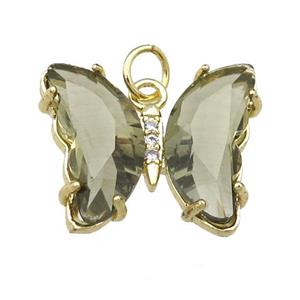 smoky Crystal Glass Butterfly Pendant, gold plated, approx 15-18mm