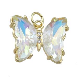 clear AB-color Crystal Glass Butterfly Pendant, gold plated, approx 15-18mm