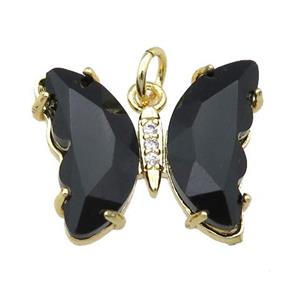 black Crystal Glass Butterfly Pendant, gold plated, approx 15-18mm