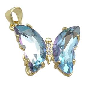 lt.blue Crystal Glass Butterfly Pendant, gold plated, approx 15-18mm